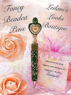 Fancy beaded Pen/gifts/teddy bear heart/black beads/